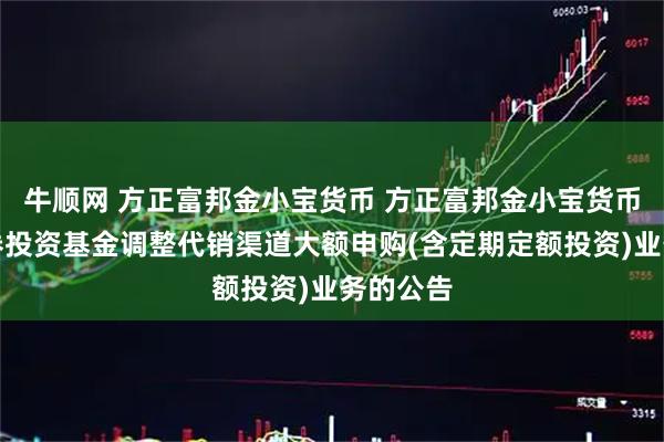 牛顺网 方正富邦金小宝货币 方正富邦金小宝货币市场证券投资基金调整代销渠道大额申购(含定期定额投资)业务的公告