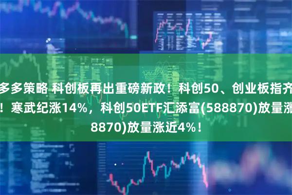 多多策略 科创板再出重磅新政！科创50、创业板指齐创新高！寒武纪涨14%，科创50ETF汇添富(588870)放量涨近4%！